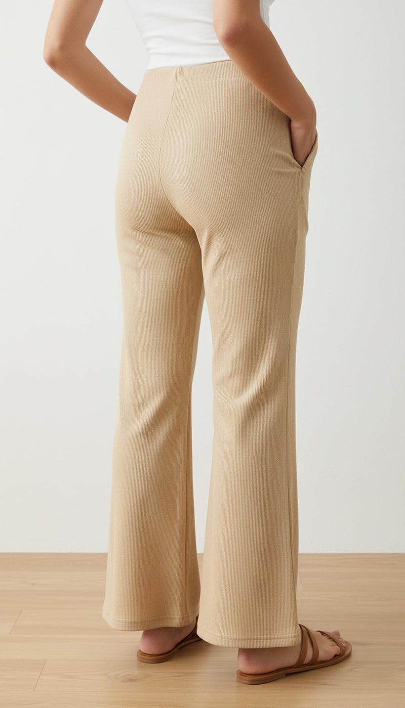 VALLEY High Waisted Wide Leg Ribbed Knit Trousers with Pockets | Casual and Stretchy Pants | for Women (in, Alpha, M, Regular, Cream) - Image 2