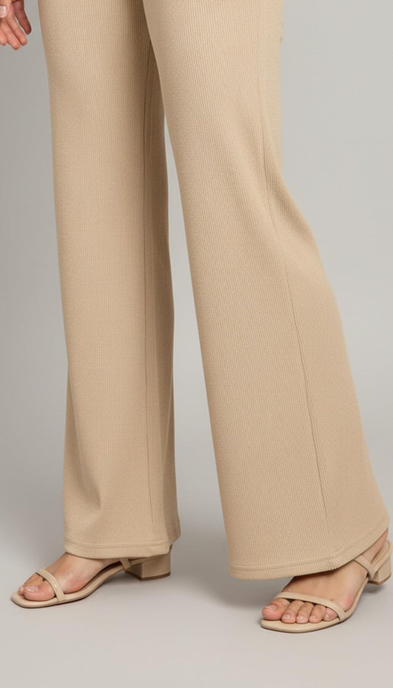VALLEY High Waisted Wide Leg Ribbed Knit Trousers with Pockets | Casual and Stretchy Pants | for Women (in, Alpha, M, Regular, Cream) - Image 5