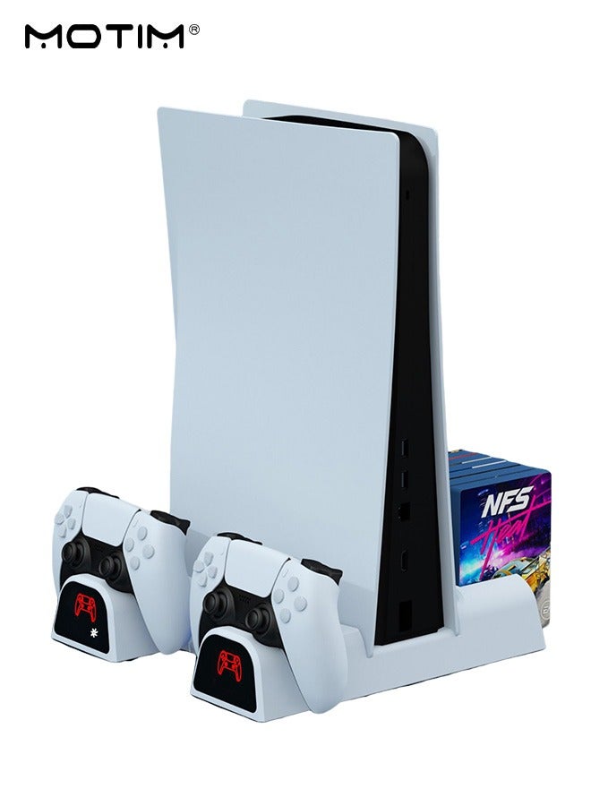 موتيم حامل شحن PS5 مع محطة تبريد وقاعدة شاحن وحدة تحكم مزدوجة لوحدة تحكم بلاي ستيشن 5، محطة شحن تتضمن مروحة تبريد، قاعدة شحن وحامل أقراص ألعاب، ملحقات PS5 مع محول 5 فولت/3 أمبير (تناسب الإصدارات الرقمية/الأقراص) - Image 2