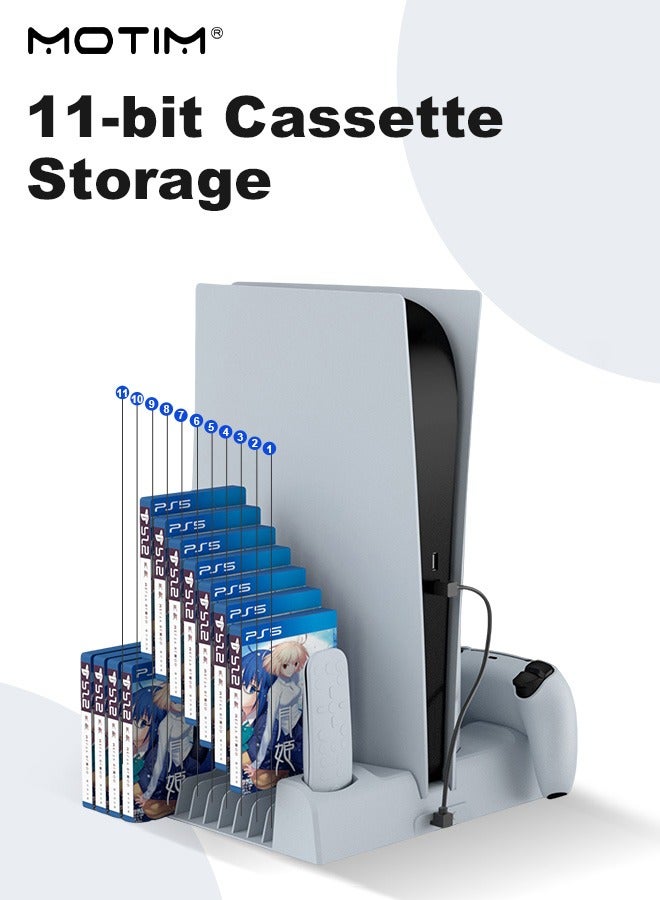 موتيم حامل شحن PS5 مع محطة تبريد وقاعدة شاحن وحدة تحكم مزدوجة لوحدة تحكم بلاي ستيشن 5، محطة شحن تتضمن مروحة تبريد، قاعدة شحن وحامل أقراص ألعاب، ملحقات PS5 مع محول 5 فولت/3 أمبير (تناسب الإصدارات الرقمية/الأقراص) - Image 5