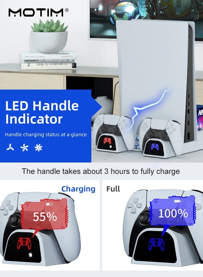 موتيم حامل شحن PS5 مع محطة تبريد وقاعدة شاحن وحدة تحكم مزدوجة لوحدة تحكم بلاي ستيشن 5، محطة شحن تتضمن مروحة تبريد، قاعدة شحن وحامل أقراص ألعاب، ملحقات PS5 مع محول 5 فولت/3 أمبير (تناسب الإصدارات الرقمية/الأقراص) - Image 3