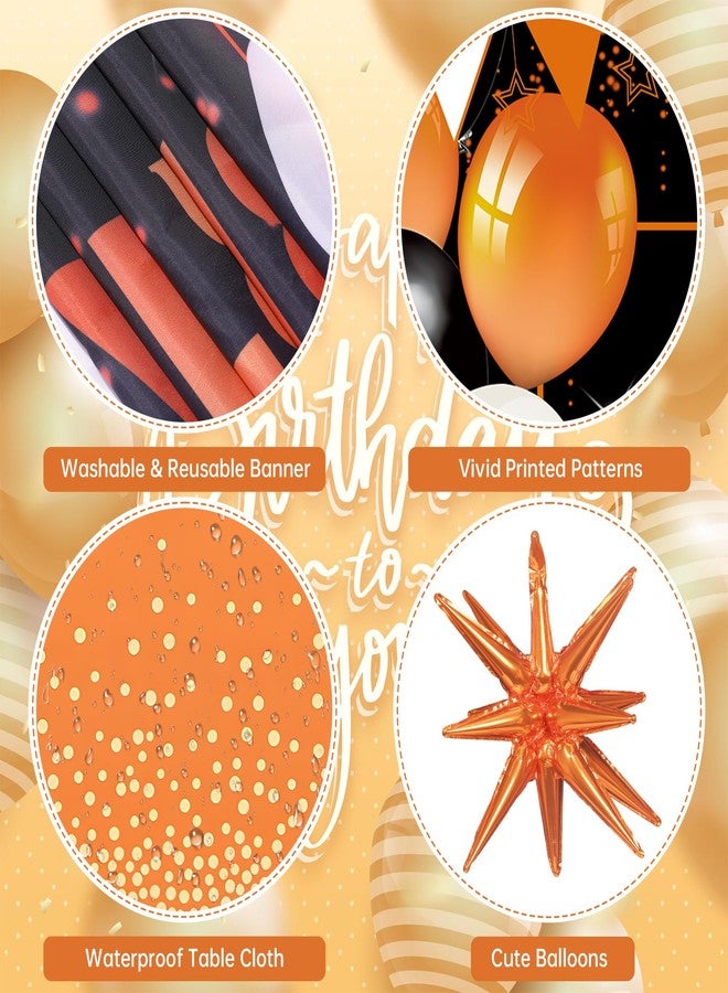 Yoirrat 62pcs Orange Birthday Decorations Orange Black Happy Birthday Banner Backdrop Balloons Arch Kit Star Foil Balloons Tablecloth Halloween Graduation Party Decorations Supplies for Women Men - Image 4