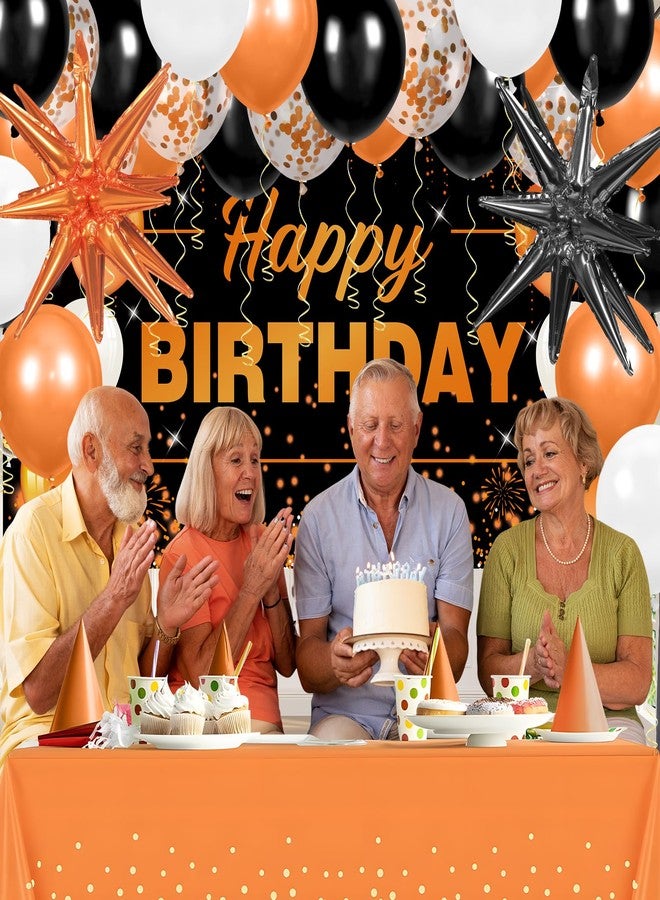 Yoirrat 62pcs Orange Birthday Decorations Orange Black Happy Birthday Banner Backdrop Balloons Arch Kit Star Foil Balloons Tablecloth Halloween Graduation Party Decorations Supplies for Women Men - Image 3