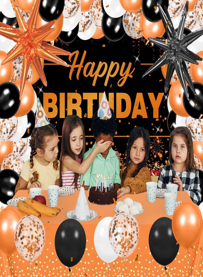 Yoirrat 62pcs Orange Birthday Decorations Orange Black Happy Birthday Banner Backdrop Balloons Arch Kit Star Foil Balloons Tablecloth Halloween Graduation Party Decorations Supplies for Women Men - Image 2