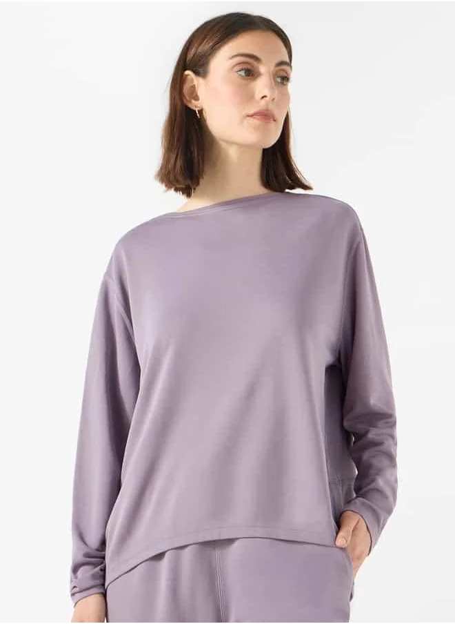 ADOT Solid T-shirt with Crew Neck and Long Sleeves