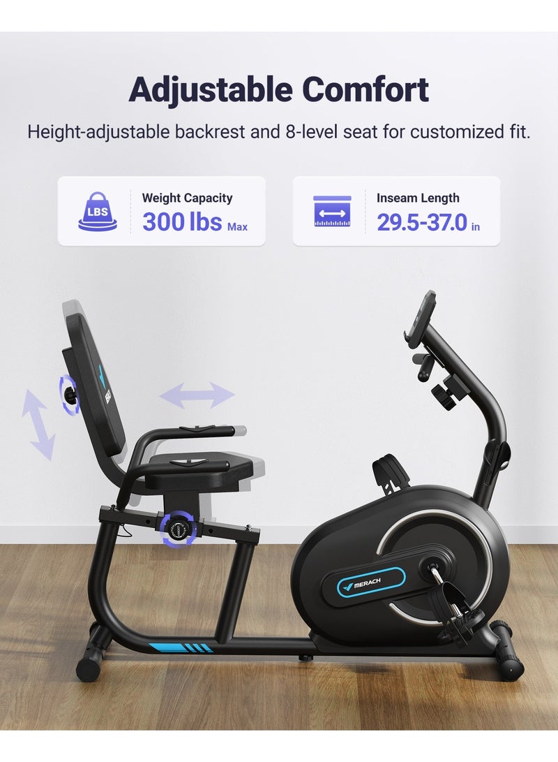 ميراتش دراجة تمارين رياضية مستلقية من ميراش للاستخدام المنزلي مزودة بتقنية بلوتوث ذكية وتطبيق حصري، وشاشة LCD، ومقبض لقياس معدل ضربات القلب، ودراجات مستلقية مغناطيسية - Image 4