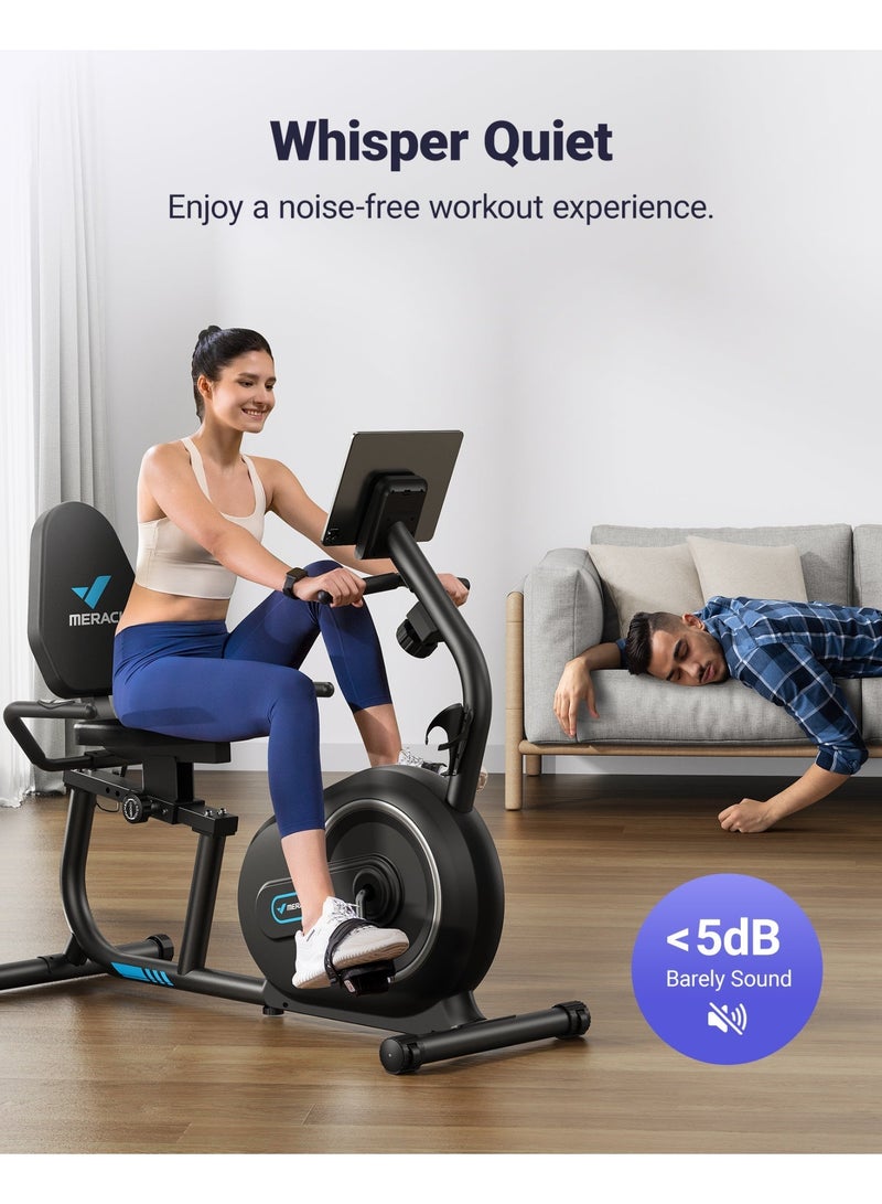 ميراتش دراجة تمارين رياضية مستلقية من ميراش للاستخدام المنزلي مزودة بتقنية بلوتوث ذكية وتطبيق حصري، وشاشة LCD، ومقبض لقياس معدل ضربات القلب، ودراجات مستلقية مغناطيسية - Image 3