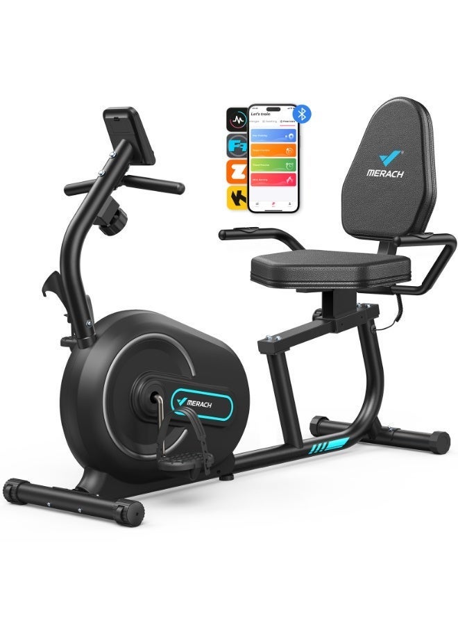 ميراتش دراجة تمارين رياضية مستلقية من ميراش للاستخدام المنزلي مزودة بتقنية بلوتوث ذكية وتطبيق حصري، وشاشة LCD، ومقبض لقياس معدل ضربات القلب، ودراجات مستلقية مغناطيسية - Image 1