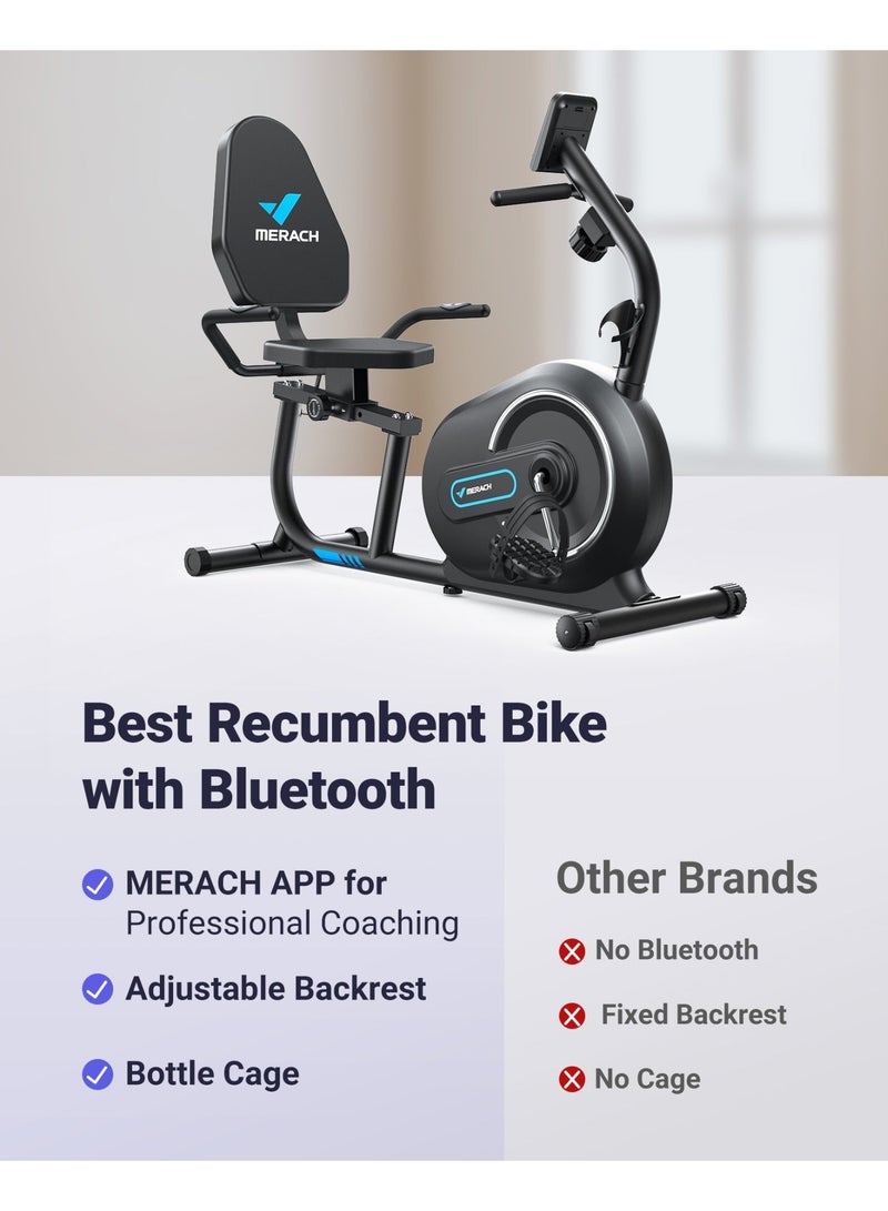 ميراتش دراجة تمارين رياضية مستلقية من ميراش للاستخدام المنزلي مزودة بتقنية بلوتوث ذكية وتطبيق حصري، وشاشة LCD، ومقبض لقياس معدل ضربات القلب، ودراجات مستلقية مغناطيسية - Image 2