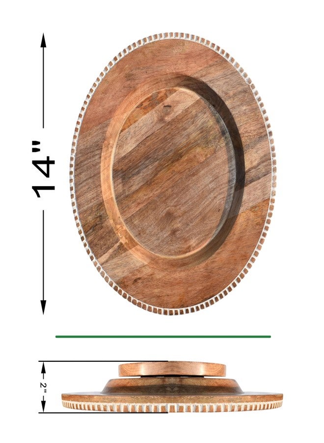 Green Decor Engraved Wooden Lazy Susan – 14 Inches Rotating Stand for Kitchen, Bathroom and Dressing | Round Wooden Turntable for Decorating & Serving | 360° Smooth Rotation | White Natural Finish - Image 3