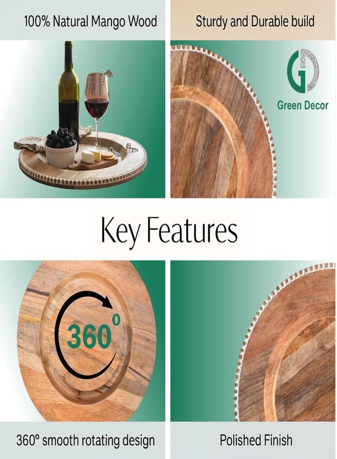 Green Decor Engraved Wooden Lazy Susan – 14 Inches Rotating Stand for Kitchen, Bathroom and Dressing | Round Wooden Turntable for Decorating & Serving | 360° Smooth Rotation | White Natural Finish - Image 4