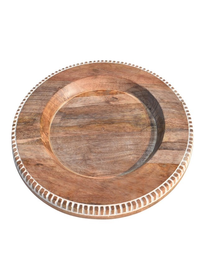 Green Decor Engraved Wooden Lazy Susan – 14 Inches Rotating Stand for Kitchen, Bathroom and Dressing | Round Wooden Turntable for Decorating & Serving | 360° Smooth Rotation | White Natural Finish - Image 2
