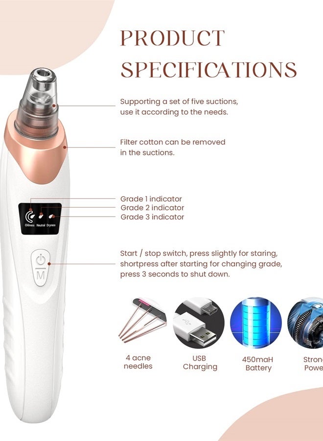 Gackoko 2024 Newest Blackhead Remover Pore Vacuum,Facial Pore Cleaner-5 Suction Power,5 Probes,USB Rechargeable Blackhead Vacuum Kit Electric Acne Extractor Tool for Adult - Image 4