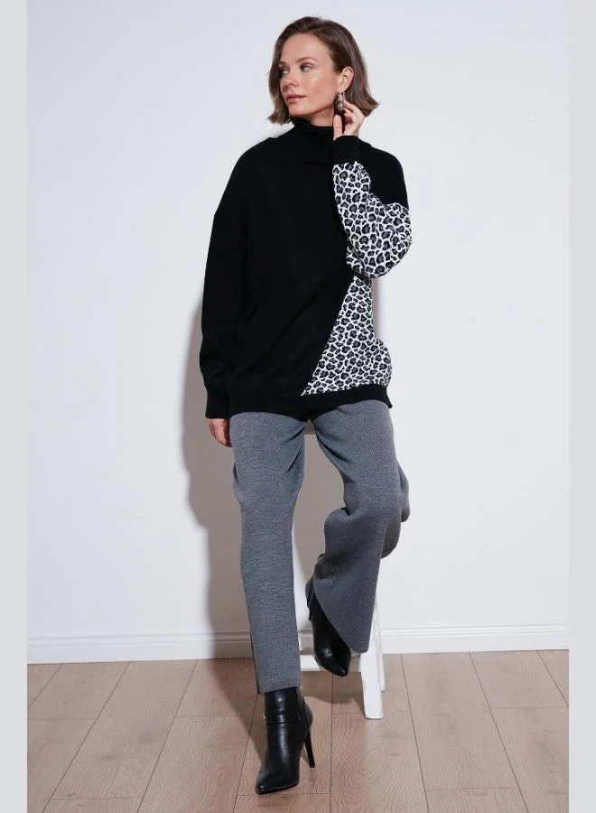 ليلا كنزة صوفية نسائية بطبعة جلد الفهد من الأكريليك ليلى