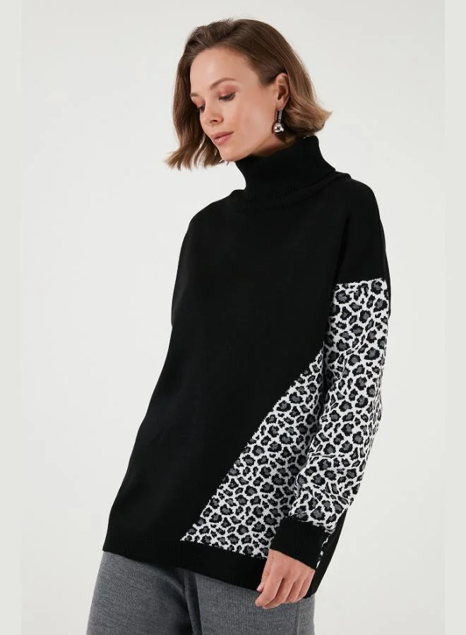 ليلا كنزة صوفية نسائية بطبعة جلد الفهد من الأكريليك ليلى