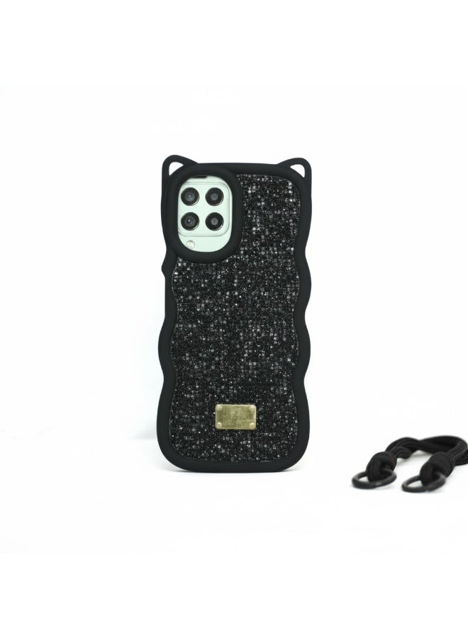 جراب سيليكون ماسي مع بطانة مخملية مشمسة لهاتف سامسونج a22 (أسود)