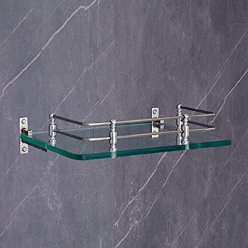 FORTUNE Multipurpose Wall Hung Transparent Glass Shelf for Bathroom or Living Room, Bathroom Accessories 12 x 6 - Inch - (Pack of 1) - Image 1