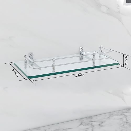 FORTUNE Multipurpose Wall Hung Transparent Glass Shelf for Bathroom or Living Room, Bathroom Accessories 12 x 6 - Inch - (Pack of 1) - Image 5
