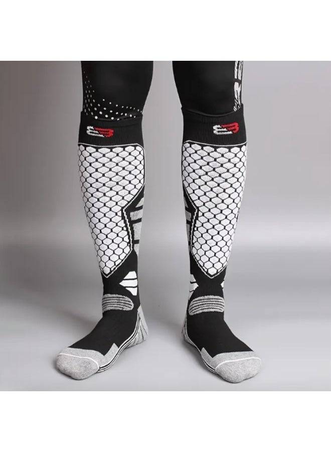 زوج واحد من جوارب الرجال الشتوية الحرارية بطول الركبة – سميكة ودافئة وقابلة للتهوية للتزلج والمشي والأنشطة الخارجية (EU 39-45 / US 6.5-11.5 / UK 6-11) - Image 2