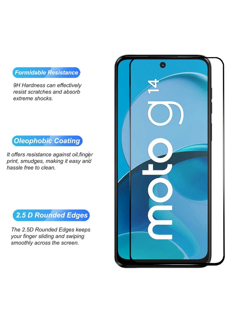 For Motorola Moto G14 Screen Protector – Edge to Edge Tempered Glass Screen Protector, High Transparency, Delicate Touch, Anti-Explosion, Smooth Arc Edges, Easy Installation