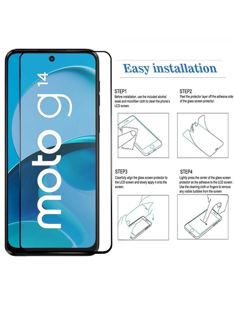 For Motorola Moto G14 Screen Protector – Edge to Edge Tempered Glass Screen Protector, High Transparency, Delicate Touch, Anti-Explosion, Smooth Arc Edges, Easy Installation