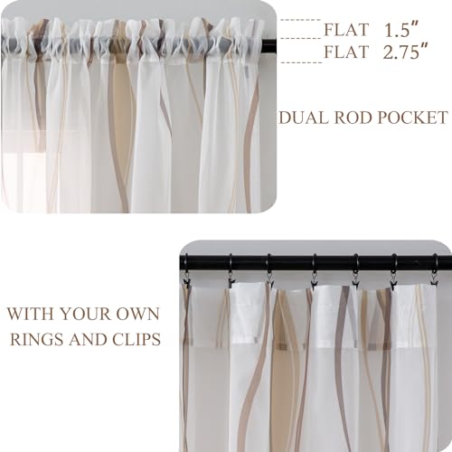 L.Z.E Teal and White Sheer Curtains 84 Inch Long 2 Panels Set for Living Room, Voile Sheer Curtains & Drapes for Bedroom Dining Room Kids Room, Rod Pocket Wave Pattern Window Sheers (55W x 84L) - Image 5