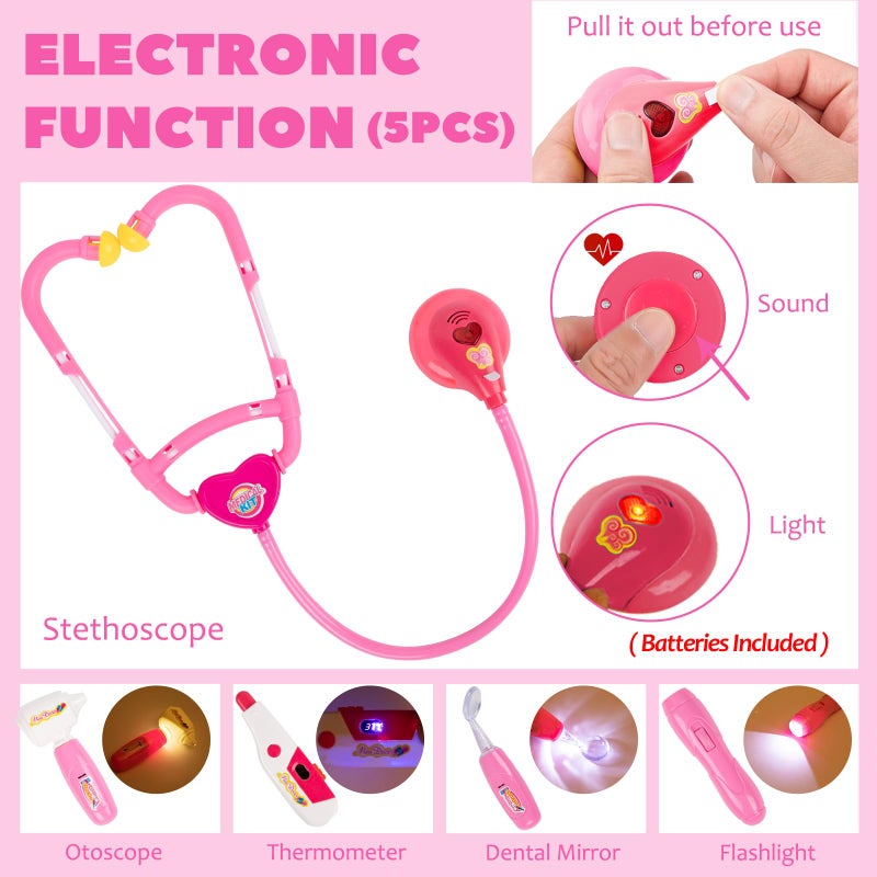 Liberry Doctor Kit for Toddlers 3-5 Years Old, 18-Piece Doctor Bag Pretend Play Toys, Durable Medical Kit with Toy Stethoscope, Pink Doctor Gift for Girls - Image 3