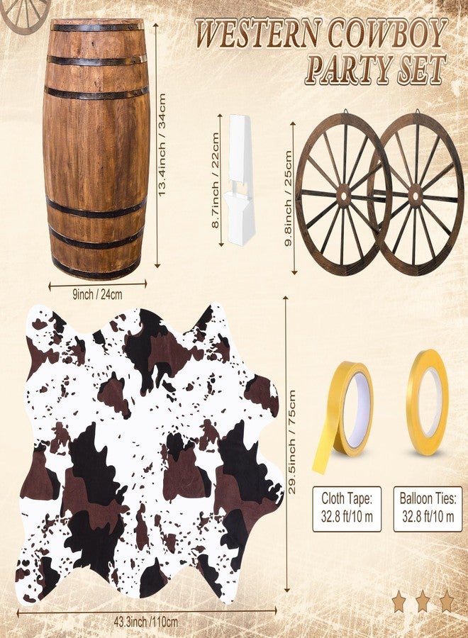 Weekgrat Western Cowboy Party Decor Hay Bales Boxes Cowhide Rug Wine Barrel Wooden Wagon Wheel Cowboy Balloons for Birthday Wild West Party Supplies Farm Decoration - Image 3