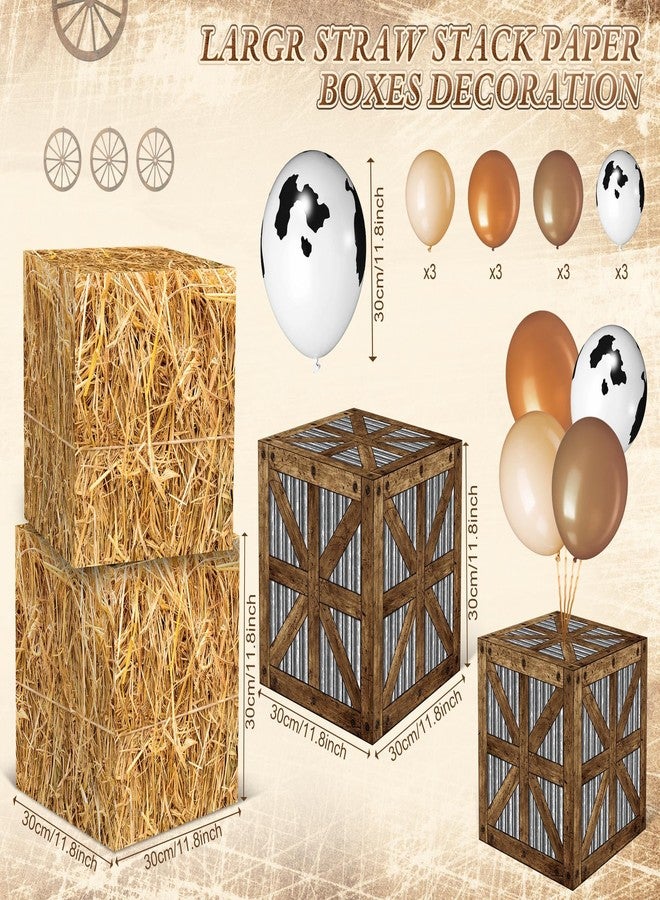 Weekgrat Western Cowboy Party Decor Hay Bales Boxes Cowhide Rug Wine Barrel Wooden Wagon Wheel Cowboy Balloons for Birthday Wild West Party Supplies Farm Decoration - Image 2