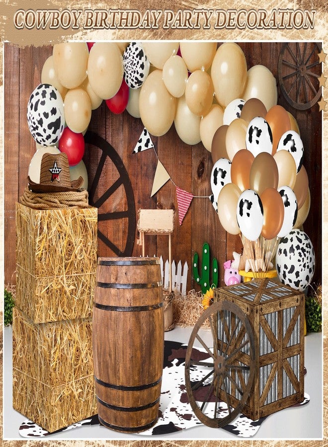 Weekgrat Western Cowboy Party Decor Hay Bales Boxes Cowhide Rug Wine Barrel Wooden Wagon Wheel Cowboy Balloons for Birthday Wild West Party Supplies Farm Decoration - Image 5
