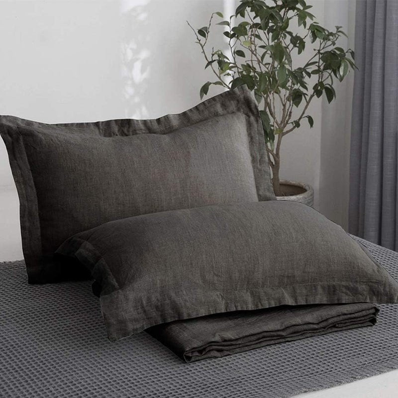 King Linens 100 French Linen Pillow Shams Basic Style  Pack of 2  Washed Solid Color Natural Flax Soft Breathable  Dark Grey 20 x 36