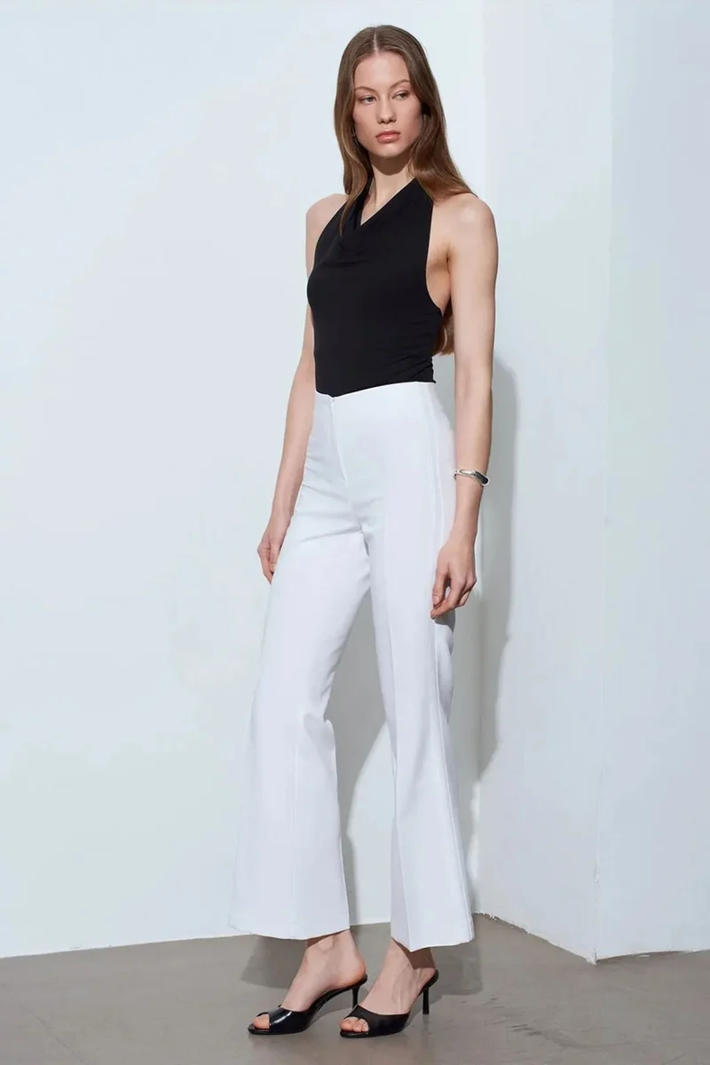 Dilvin White DILVIN Women's High-Waist Flare Pants for Women | Best Price UAE