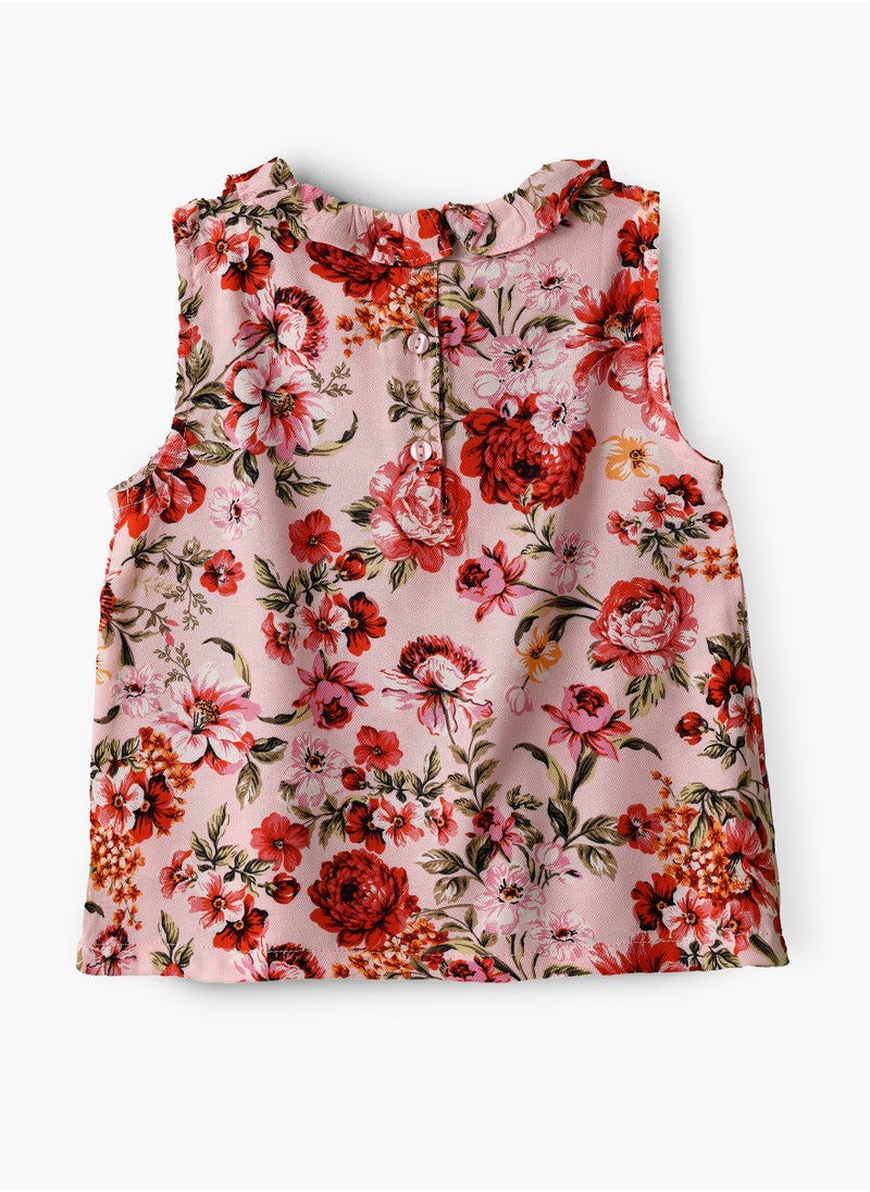 Jelliene Girls Pink Floral Sleeveless Frill Top  - Image 2