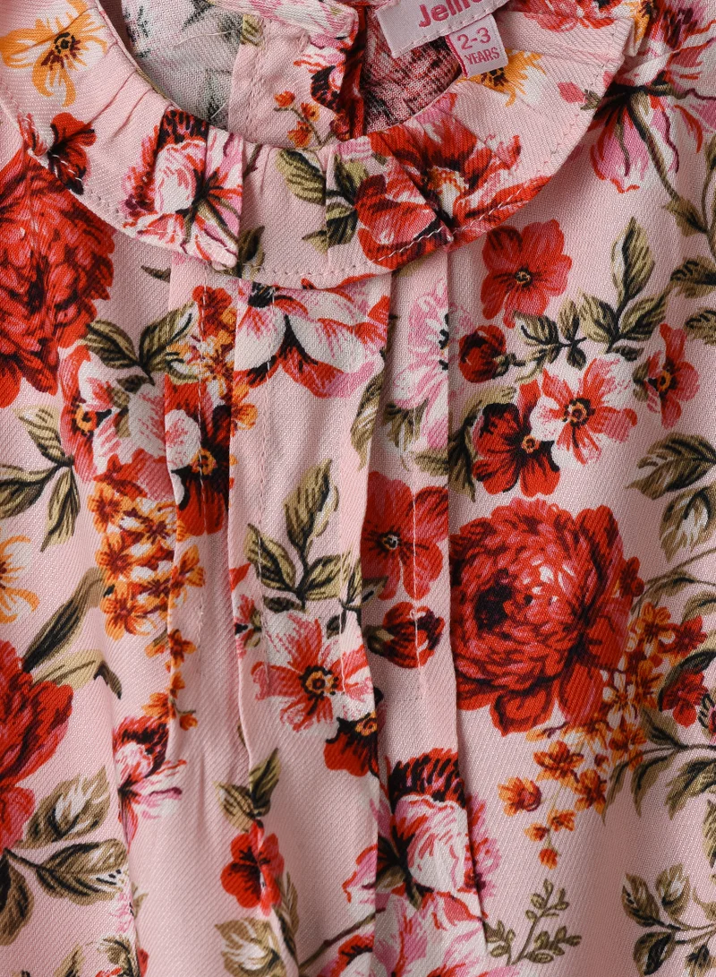 Jelliene Girls Pink Floral Sleeveless Frill Top