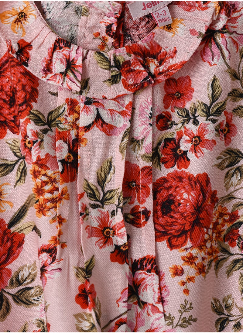 Jelliene Girls Pink Floral Sleeveless Frill Top  - Image 3