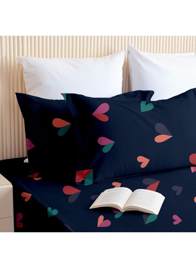 SLEEPINO - All Around Cotton Fitted Bedsheet Queen Size 60x78 Inches | 100% Cotton Queen Size Elastic Bedsheet with 2 Pillow Covers |Navy Blue Heart - Image 3