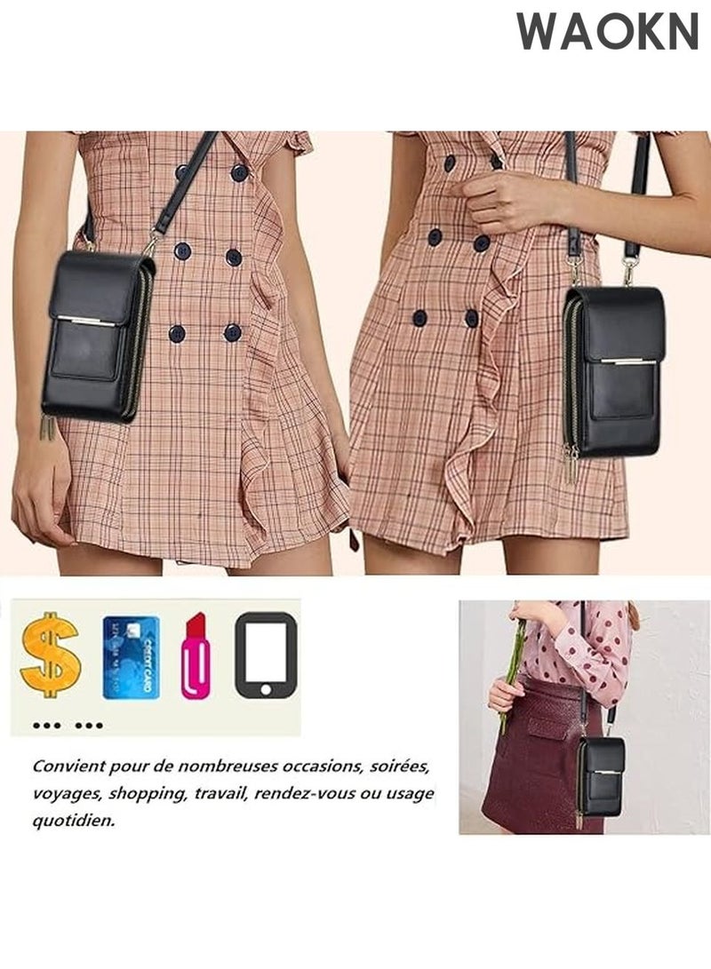 WAOKN Women's Mini Transparent Shoulder Bag - PU Leather Crossbody Purse with Touch Screen Phone Window - Small Handbag for iPhone 15/14/13 Pro Max - Fashionable Clear Clutch for Concert, Travel(Black) - Image 3