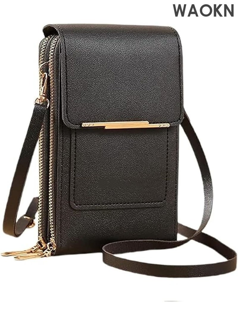 WAOKN Women's Mini Transparent Shoulder Bag - PU Leather Crossbody Purse with Touch Screen Phone Window - Small Handbag for iPhone 15/14/13 Pro Max - Fashionable Clear Clutch for Concert, Travel(Black) - Image 1