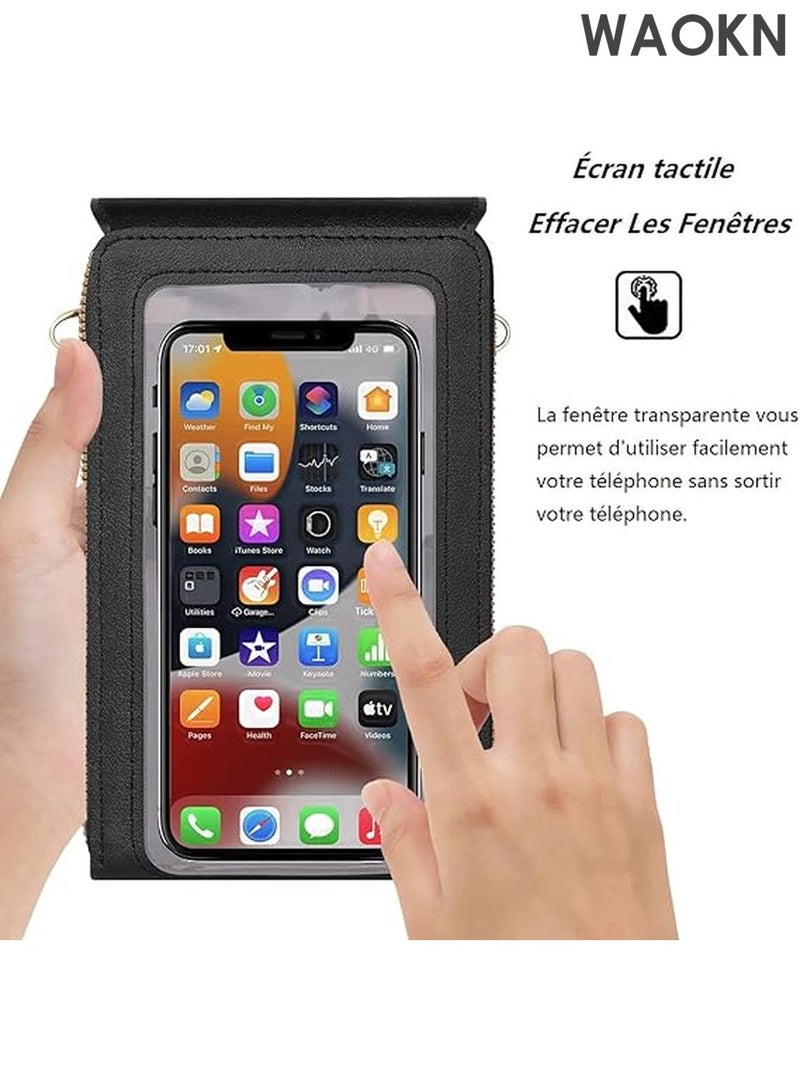WAOKN Women's Mini Transparent Shoulder Bag - PU Leather Crossbody Purse with Touch Screen Phone Window - Small Handbag for iPhone 15/14/13 Pro Max - Fashionable Clear Clutch for Concert, Travel(Black) - Image 5