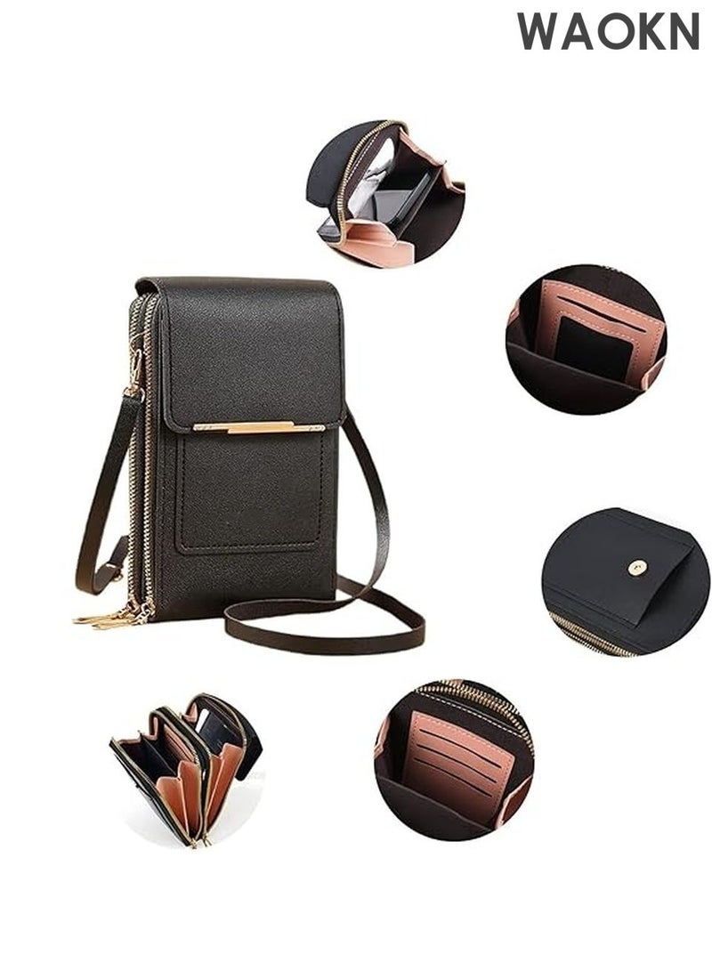 WAOKN Women's Mini Transparent Shoulder Bag - PU Leather Crossbody Purse with Touch Screen Phone Window - Small Handbag for iPhone 15/14/13 Pro Max - Fashionable Clear Clutch for Concert, Travel(Black) - Image 2