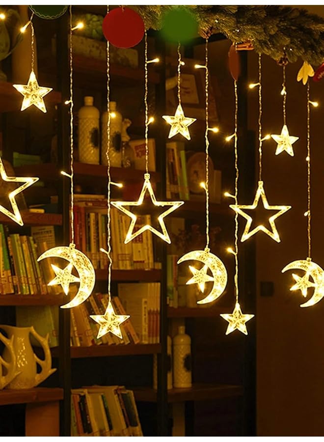 erorex Crescent And Stars Ramadan Decoration Battery Operated Yellow 15Cm Indoor And Outdoor Led String Lights