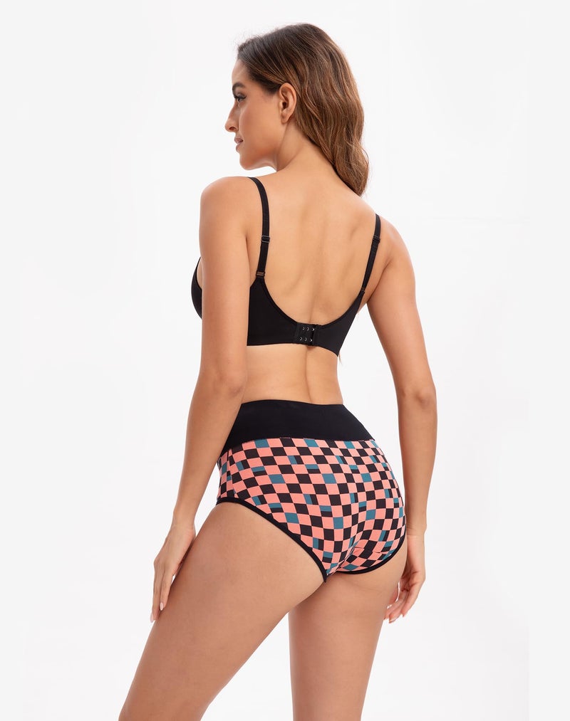 INNERSY Women's High Waisted Underwear Cotton Panties Regular & Plus Size 5-Pack(Chessboard,X-Large) - Image 3