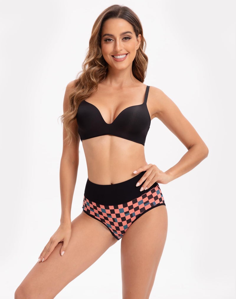 INNERSY Women's High Waisted Underwear Cotton Panties Regular & Plus Size 5-Pack(Chessboard,X-Large) - Image 2