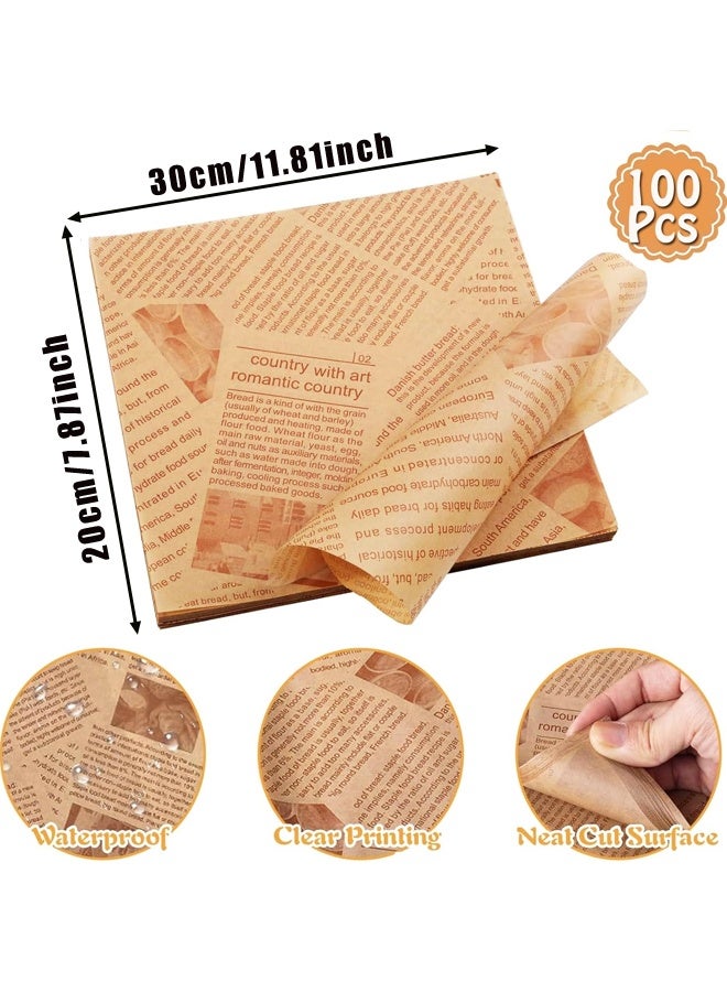 100PCS 12 x 8 Inch Old Newspaper Style Printed Greaseproof Deli Paper for Wrapping Breads Burgers French Fries Sandwiches - Image 2