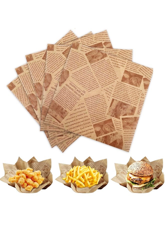 100PCS 12 x 8 Inch Old Newspaper Style Printed Greaseproof Deli Paper for Wrapping Breads Burgers French Fries Sandwiches - Image 1