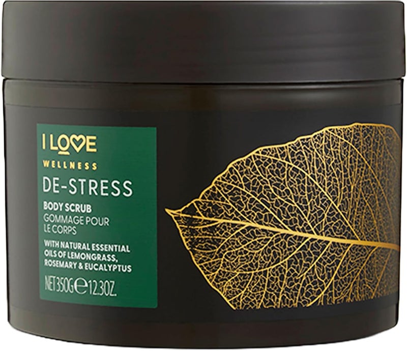 I Love Wellness Body Scrub DeStress Exfoliating Sugar Scrub with Natural Oils Soothing Essential Oils Smooth Nourish Revive Skin Vegan CrueltyFree 350g