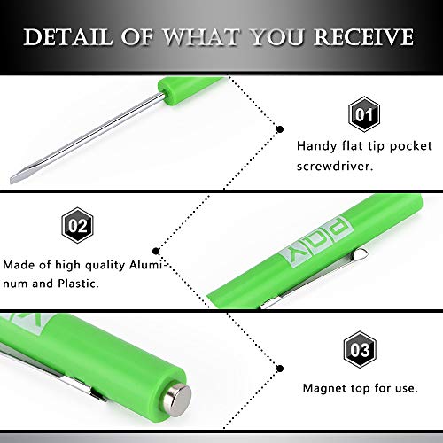 PQY Pocket Magnetic Screwdriver Slotted Head With Magnet Top + Mini Pry Bar Set Green - Image 3