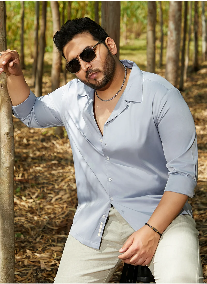 انستافاب بلس Instafab Plus Men's Flint Grey Solid Cuban Shirt For Casual Wear | Cuban Collar | Long Cuffed Sleeves | Button Closure | Plus Size Shirt Crafted With Comfort Fit For Everyday Wear