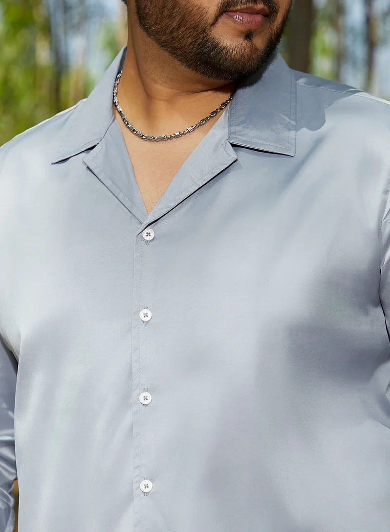 Instafab Plus Instafab Plus Men's Flint Grey Solid Cuban Shirt For Casual Wear | Cuban Collar | Long Cuffed Sleeves | Button Closure | Plus Size Shirt Crafted With Comfort Fit For Everyday Wear