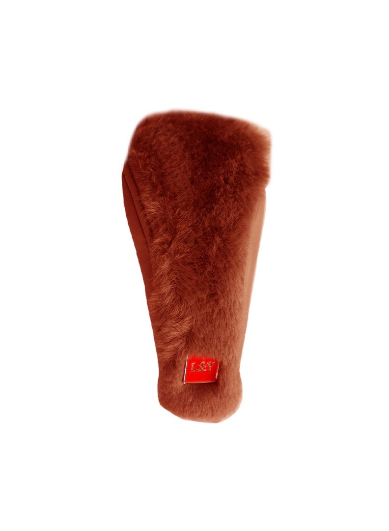GEAR KNOB COVER RABBIT FUR+LEATHER, STICK TYPE, RUSTY RED 029